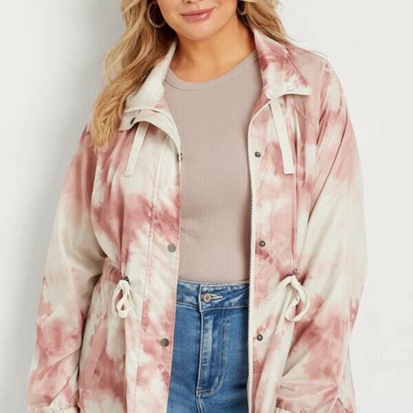 Maurices Tie Dye Cinch Windbreaker Jacket Ivory Pink Women's Plus Size 4X H12478 - Picture 3 of 11
